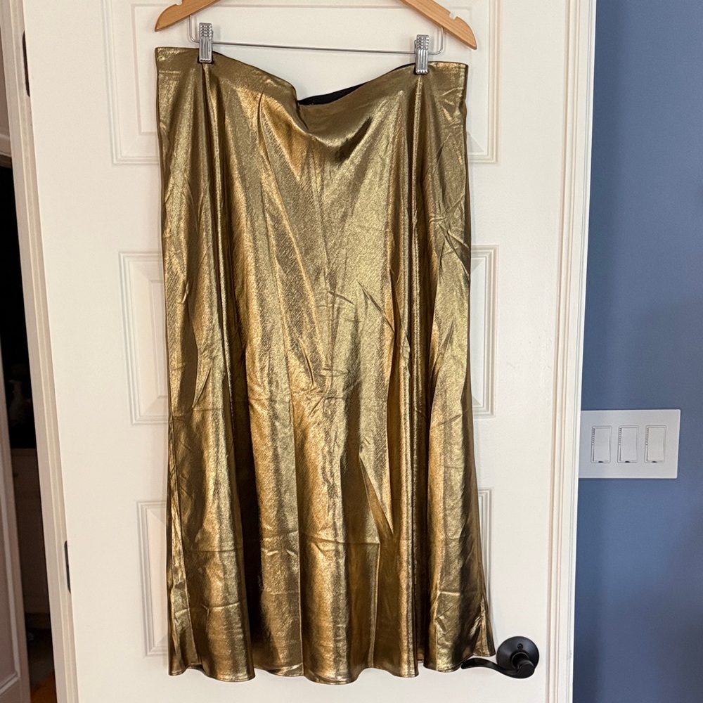 NWOT J.Crew Gwyneth slip skirt in gold lamé